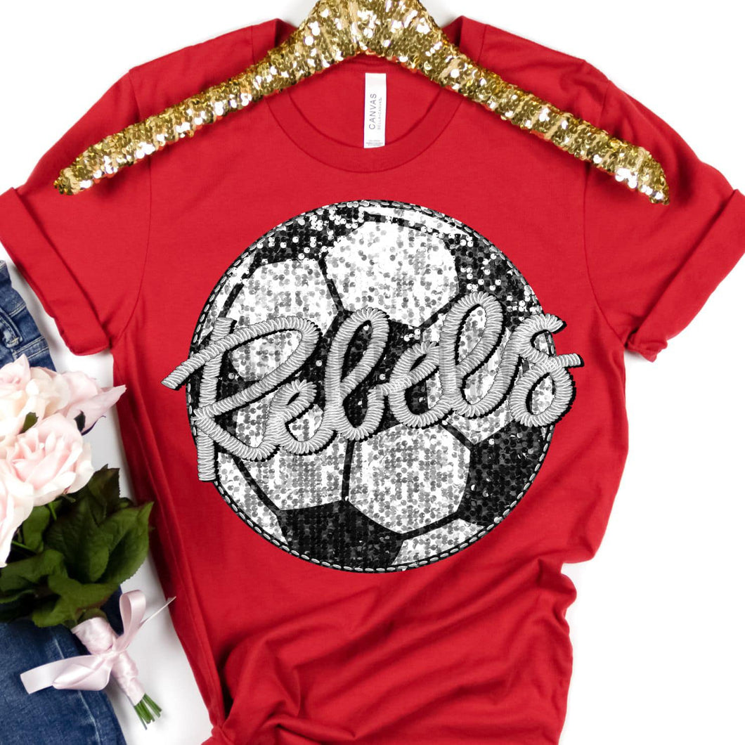 REBELS SOCCER Embroidery Sports Balls Faux Sequin Silver Digital Download