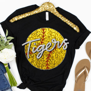 TIGERS SOFTBALL Embroidery Sports Balls Faux Sequin Red Digital Download