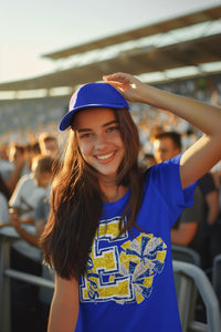KBD OG Varsity Glitter Cheer E EAGLES Royal and Yellow
