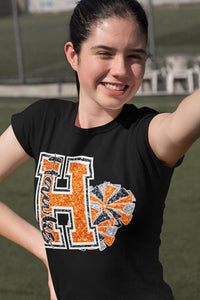KBD OG Varsity Glitter Cheer H HAWKS Orange, White and Black