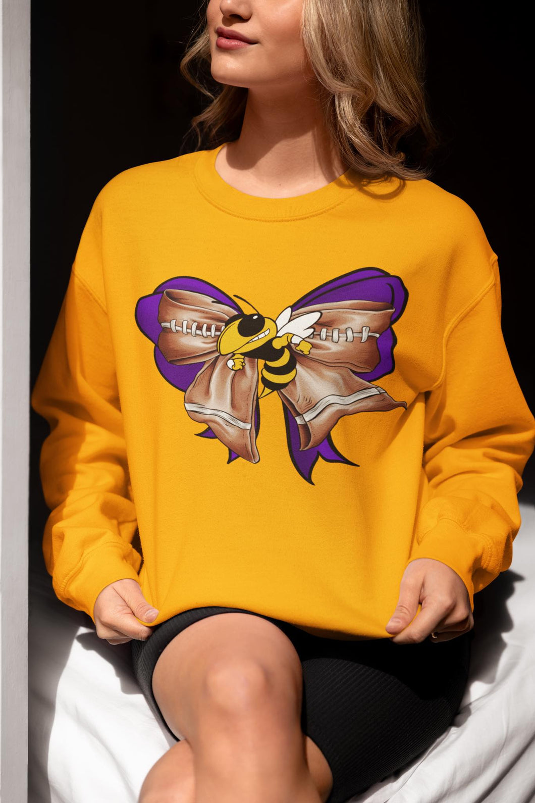 KBD OG Mascot Layered Bows YELLOWJACKETS Football and Purple Bow