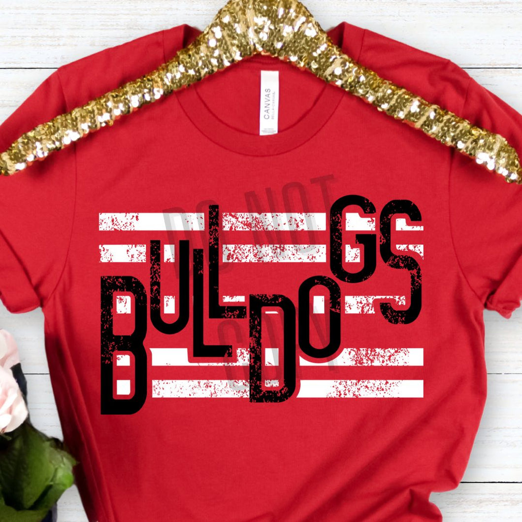 KBD OG Strip Word BULLDOGS White and Black Distressed