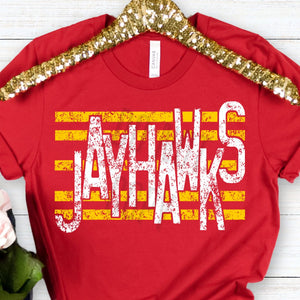 KBD OG Strip Word JAYHAWKS Gold and White Distressed