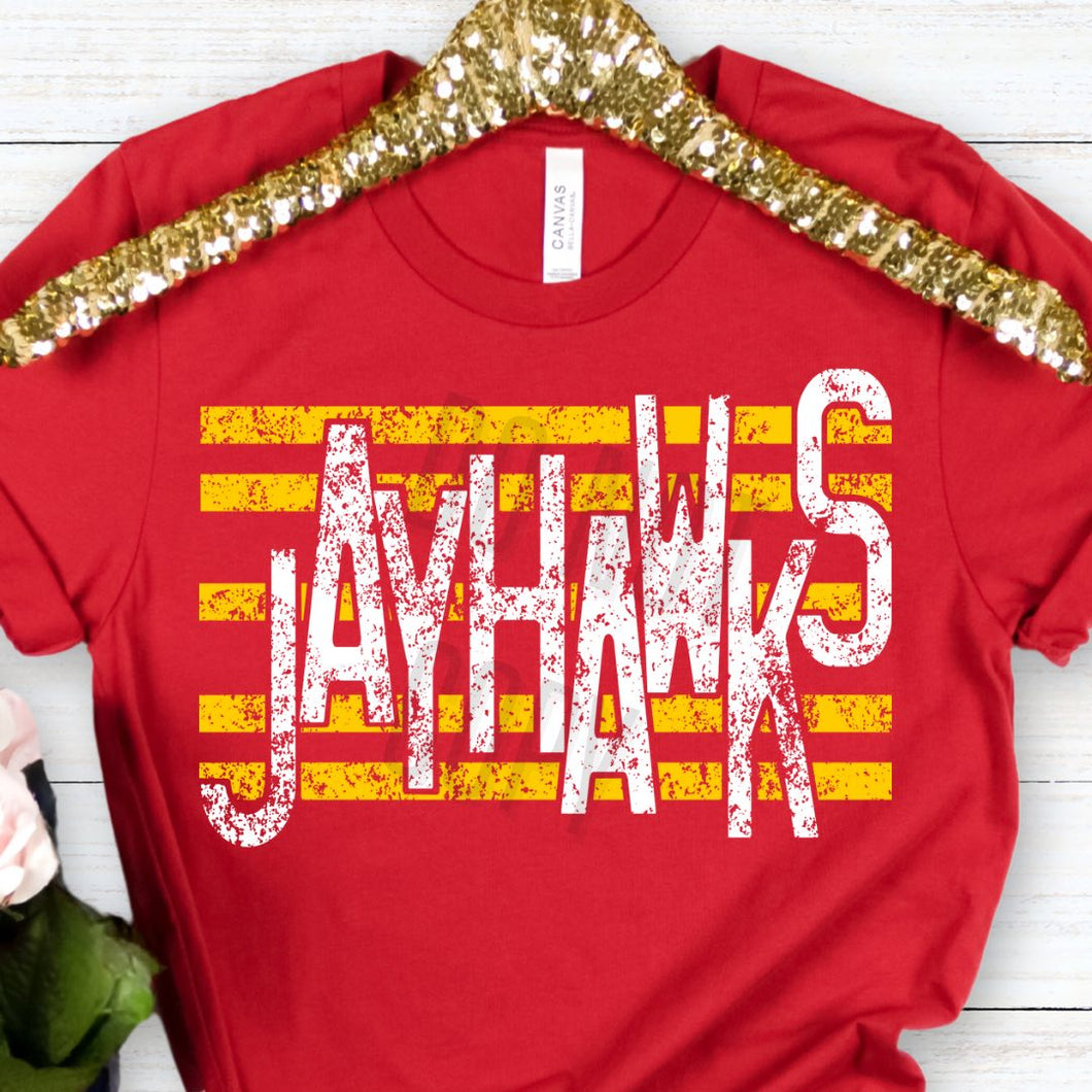 KBD OG Strip Word JAYHAWKS Gold and White Distressed