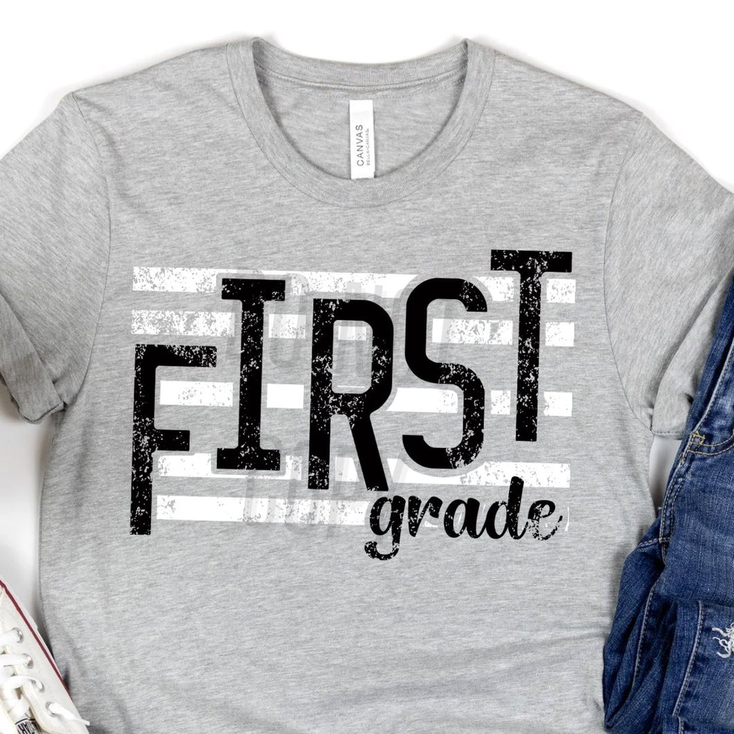 KBD OG Strip Word FIRST GRADE White and Black Distressed