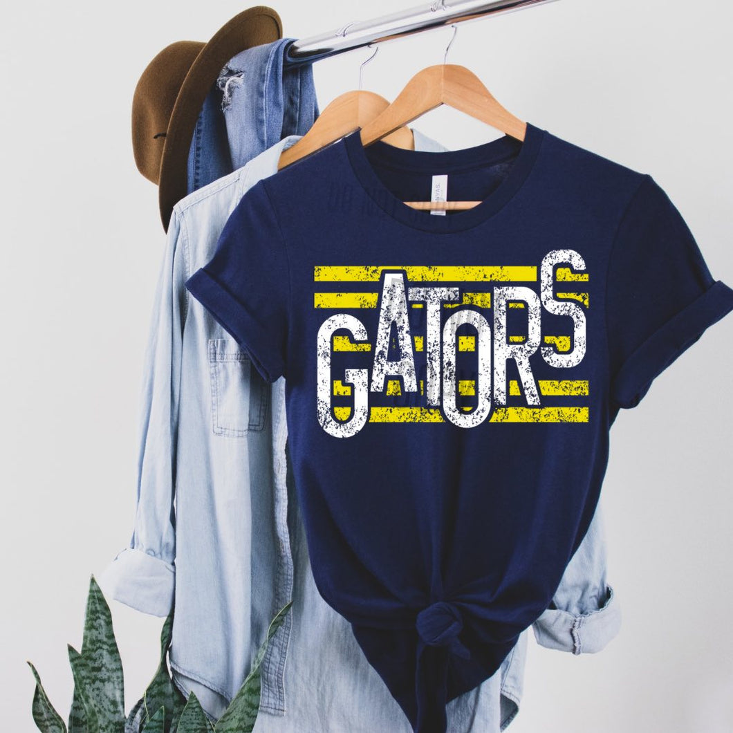KBD OG Strip Word GATORS Yellow Bright and Navy Distressed