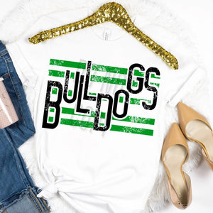 KBD OG Strip Word BULLDOGS KGreen and Black Distressed