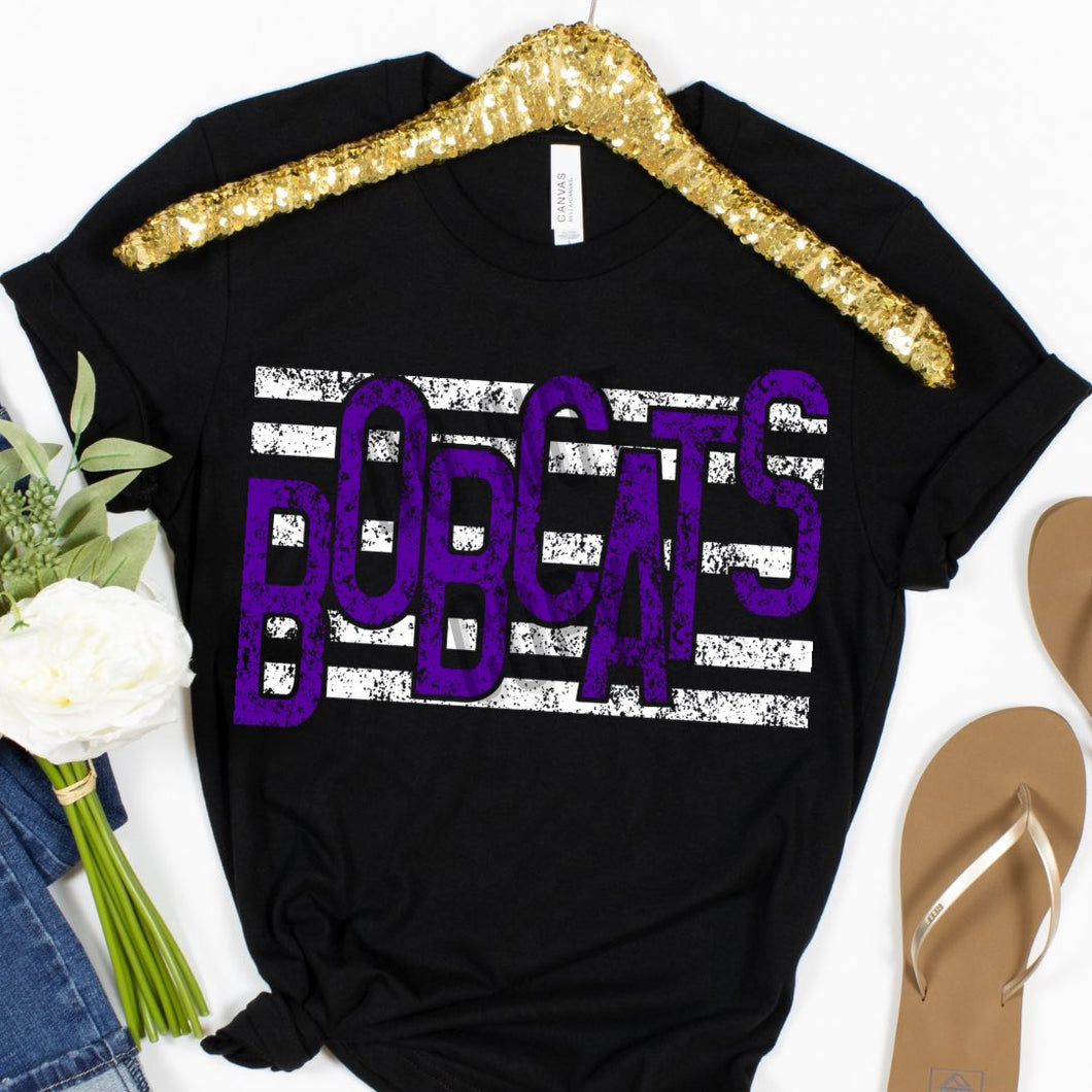 KBD OG Strip Word BOBCATS White and Purple Distressed