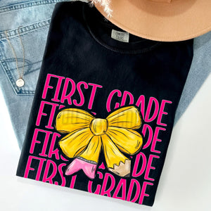 KBD OG Bow Stack FIRST GRADE Hot Pink Words and Pencil