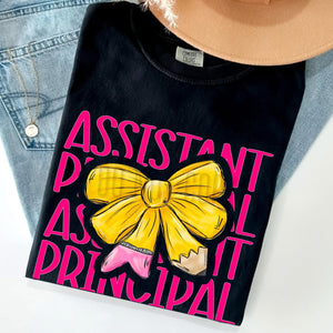 KBD OG Bow Stack ASSISTANT PRINCIPAL Hot Pink Words and Pencil