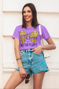 KBD  OG  Game Day Sequin Bow in BATON ROUGE Purple and Vegas Gold