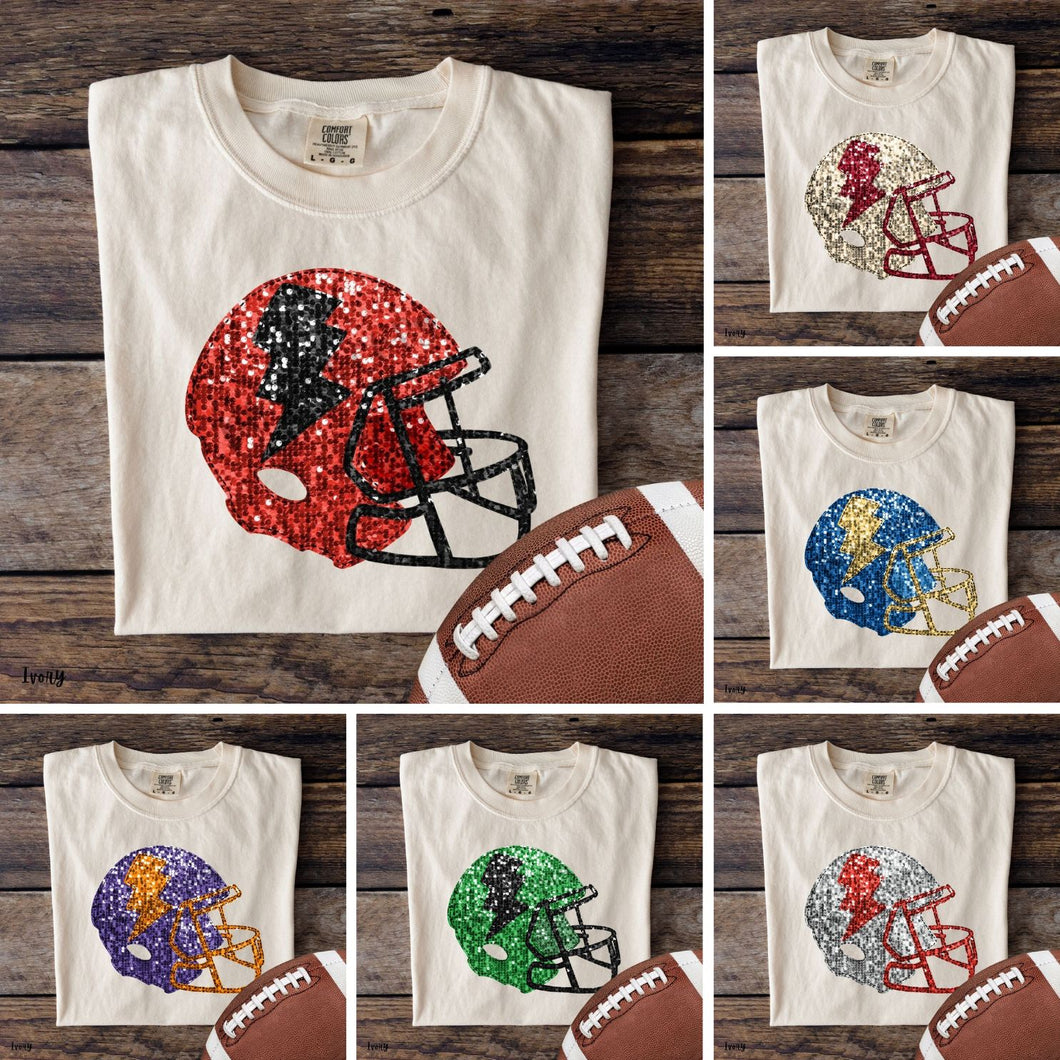 Assorted Faux Sequin Football Helmets Direct To Film (DTF) Transfers