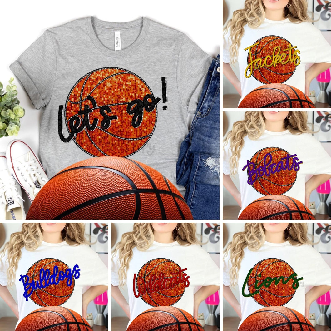 CUSTOM Faux Sequin Basketball with Mascot Name Design And Mock Up