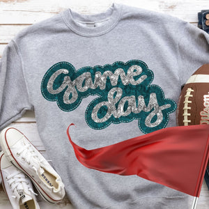 KBD OG Faux Sequin & Embroidery GAMEDAY Silver and Teal