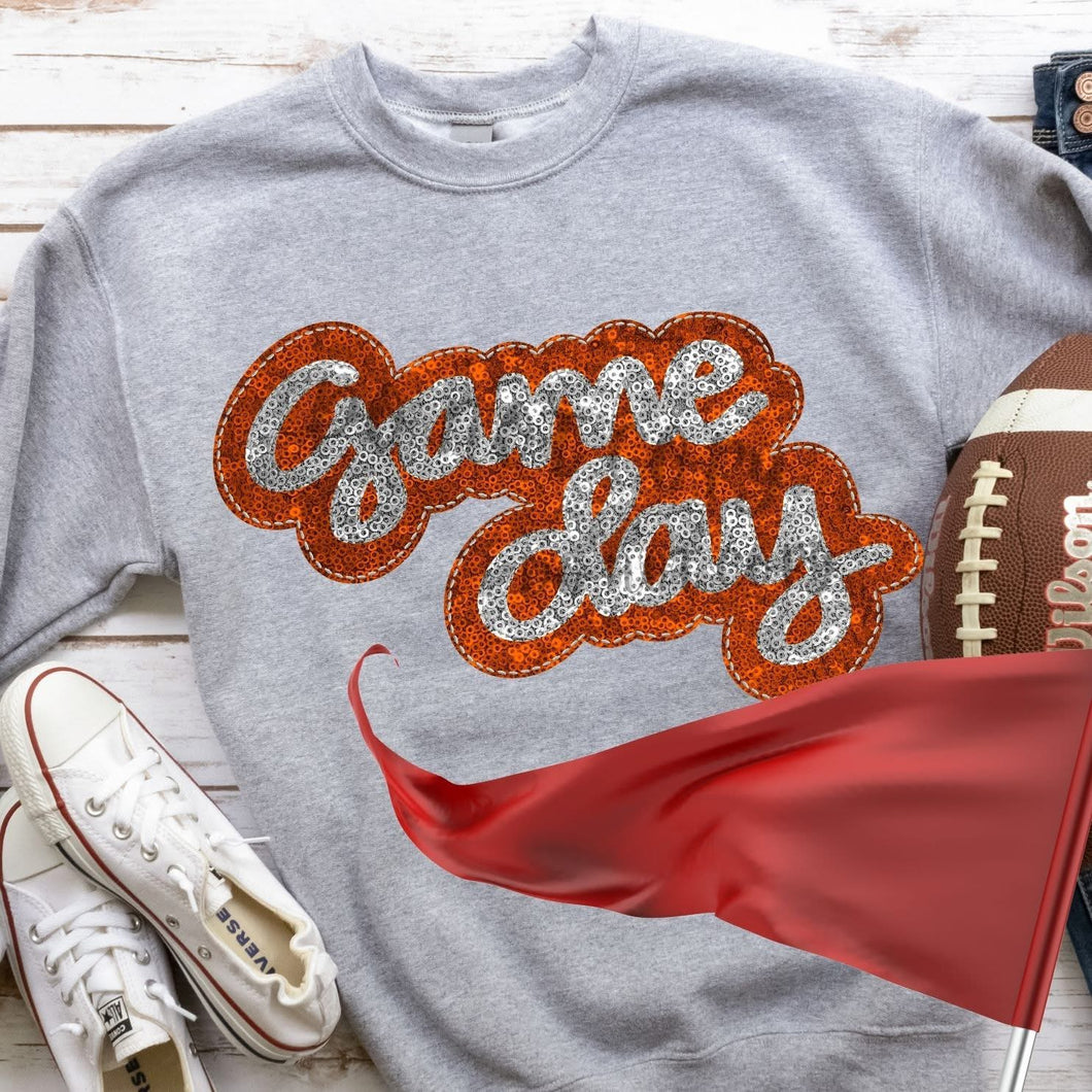 KBD OG Faux Sequin & Embroidery GAMEDAY Silver and Orange