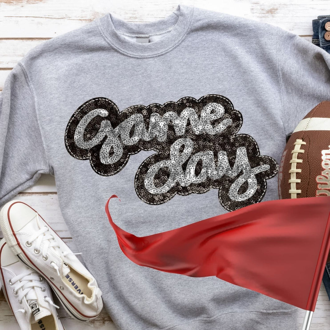 KBD OG Faux Sequin & Embroidery GAMEDAY Silver and Brown