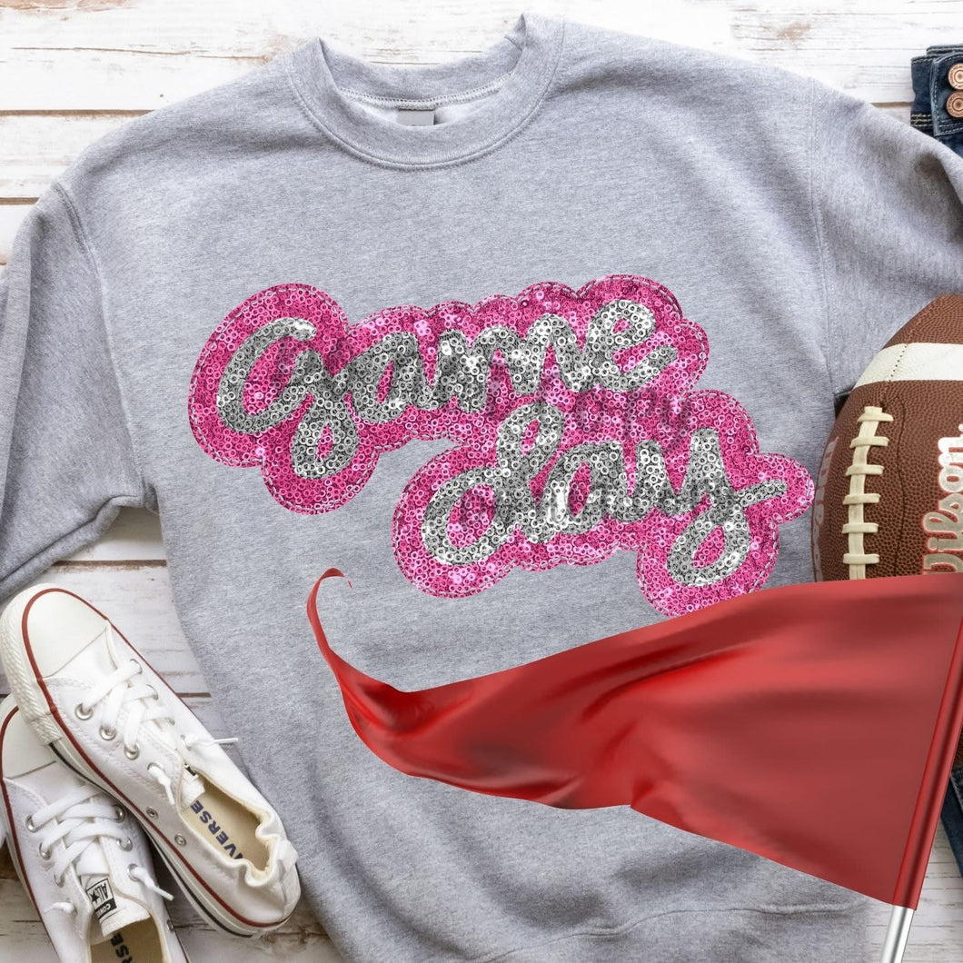 KBD OG Faux Sequin & Embroidery GAMEDAY Silver and Bubblegum Pink