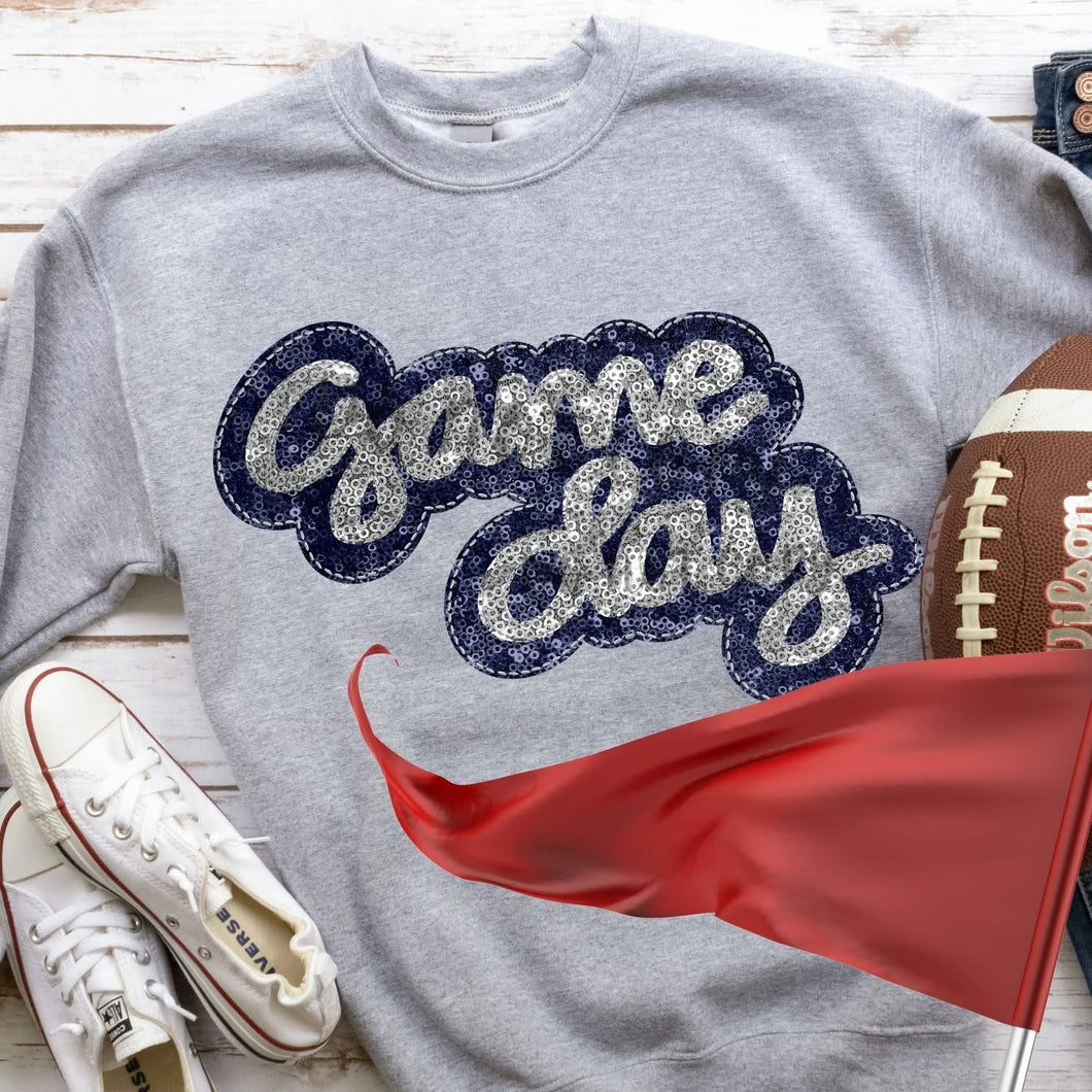 KBD OG Faux Sequin & Embroidery GAMEDAY Silver and Navy