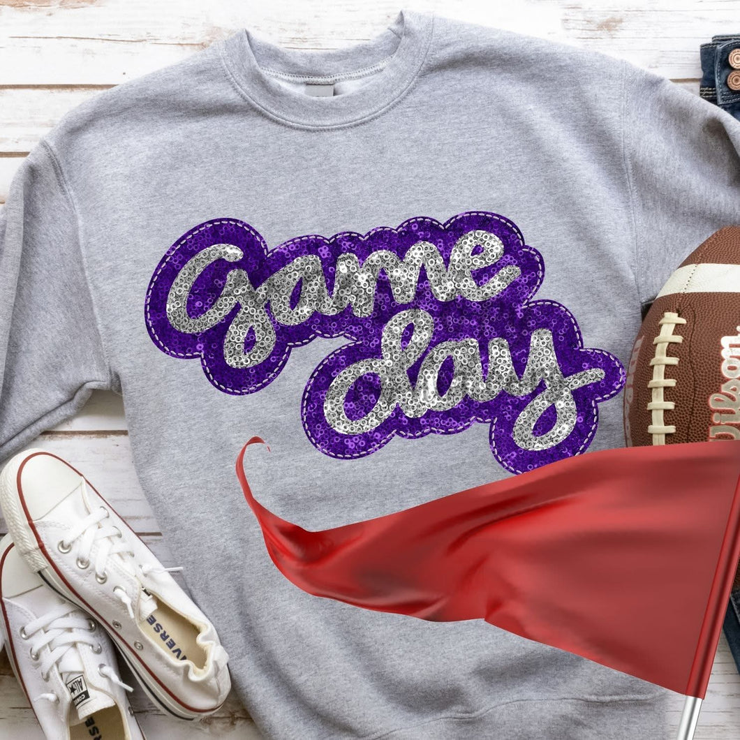 KBD OG Faux Sequin & Embroidery GAMEDAY Silver and Purple