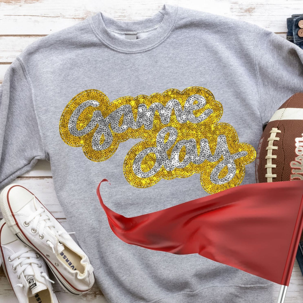 KBD OG Faux Sequin & Embroidery GAMEDAY Silver and Yellow Gold