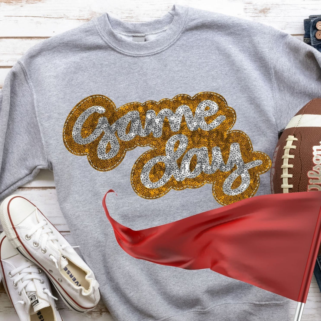 KBD OG Faux Sequin & Embroidery GAMEDAY Silver and Mustard