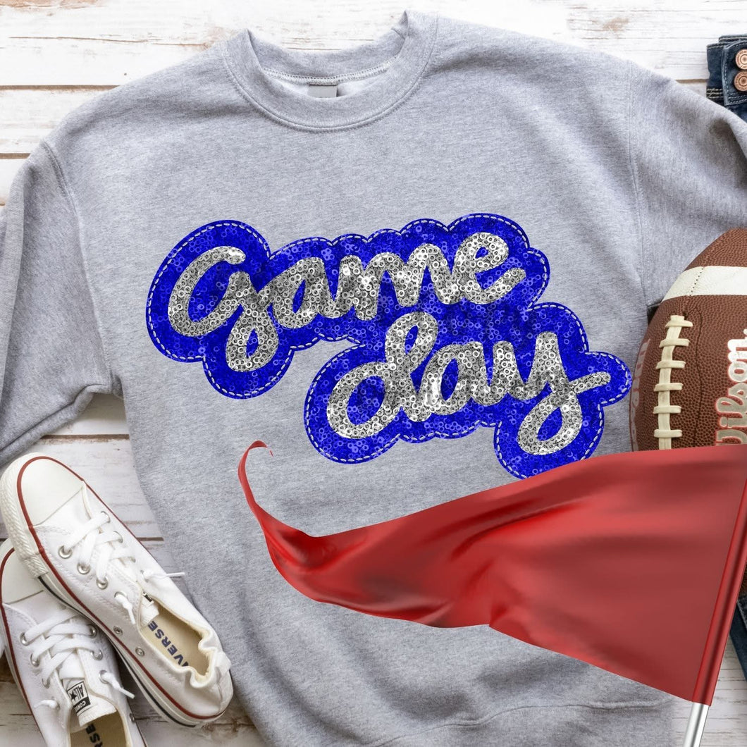 KBD OG Faux Sequin & Embroidery GAMEDAY Silver and Royal