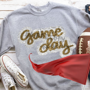 KBD OG Faux Sequin & Embroidery GAMEDAY Vegas Gold and White