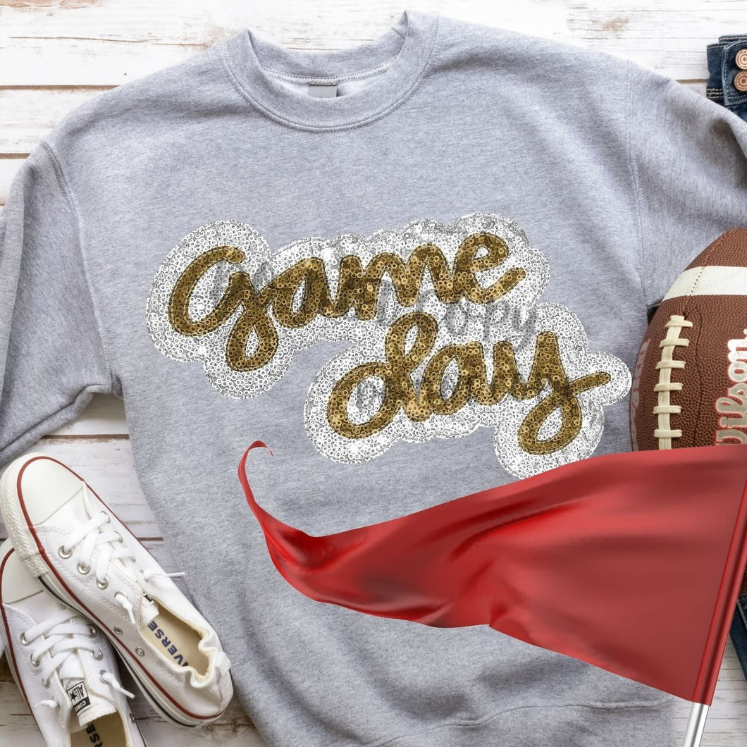 KBD OG Faux Sequin & Embroidery GAMEDAY Vegas Gold and White