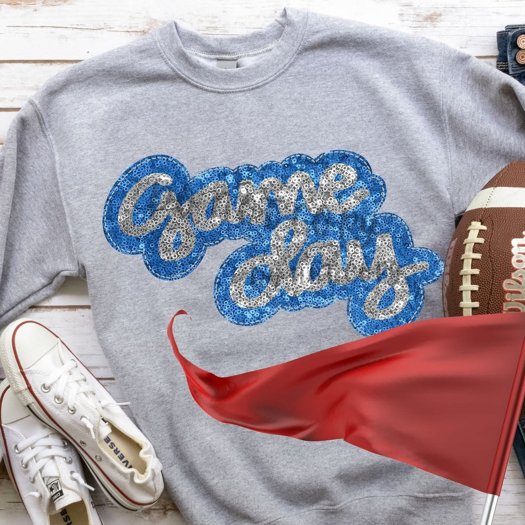 KBD OG Faux Sequin & Embroidery GAMEDAY Silver and Carolina Blue