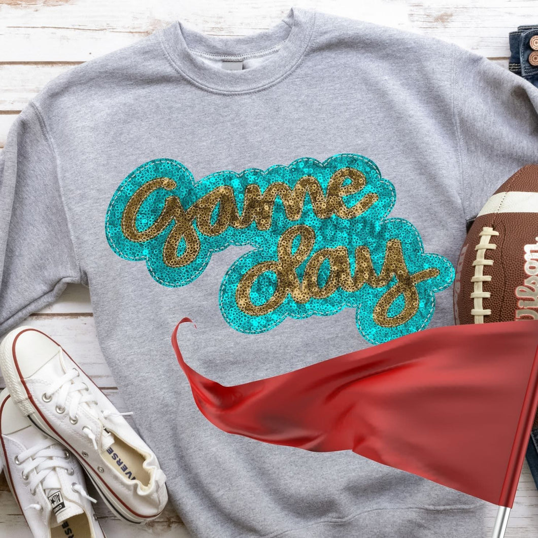 KBD OG Faux Sequin & Embroidery GAMEDAY Vegas Gold and Aqua