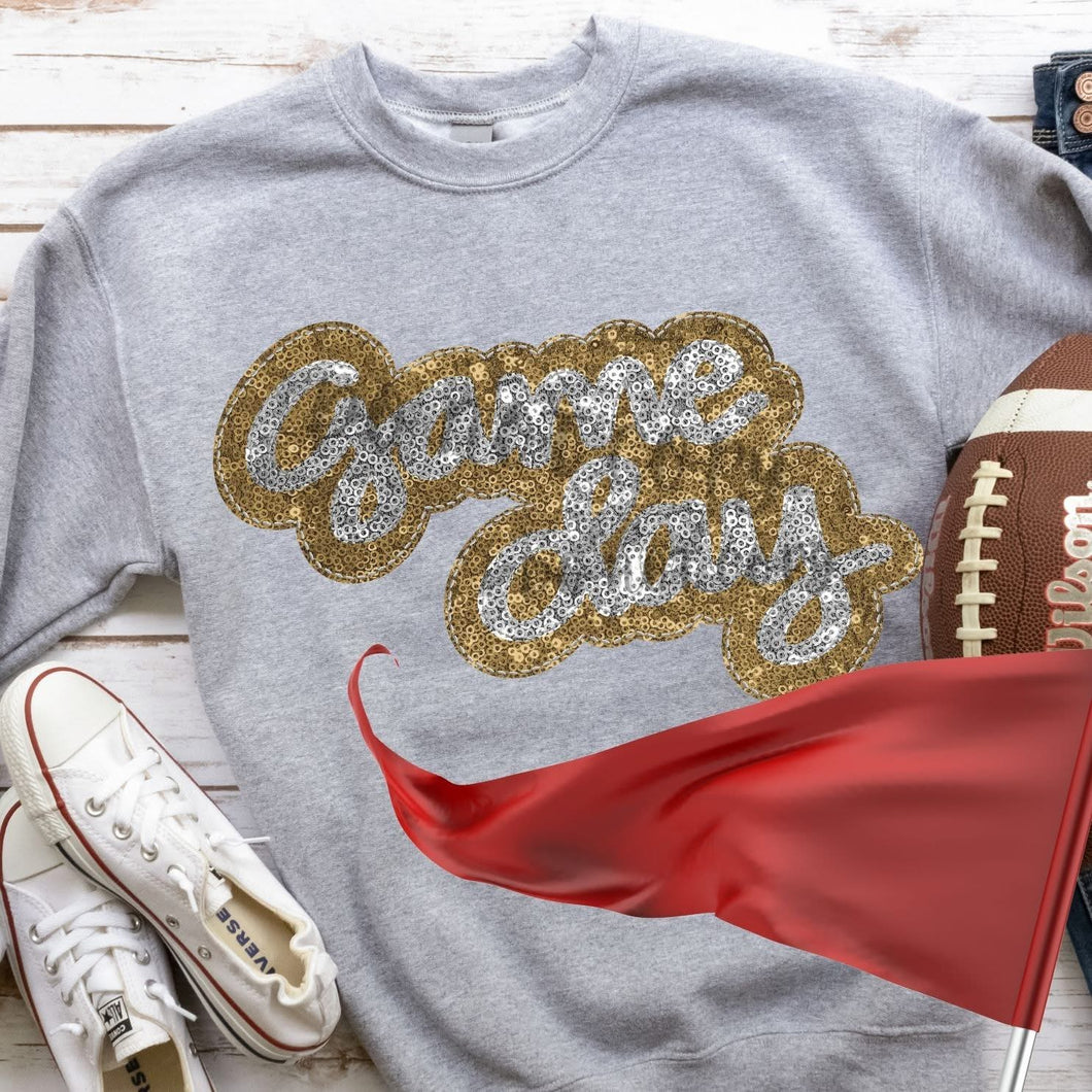 KBD OG Faux Sequin & Embroidery GAMEDAY Silver and Vegas Gold
