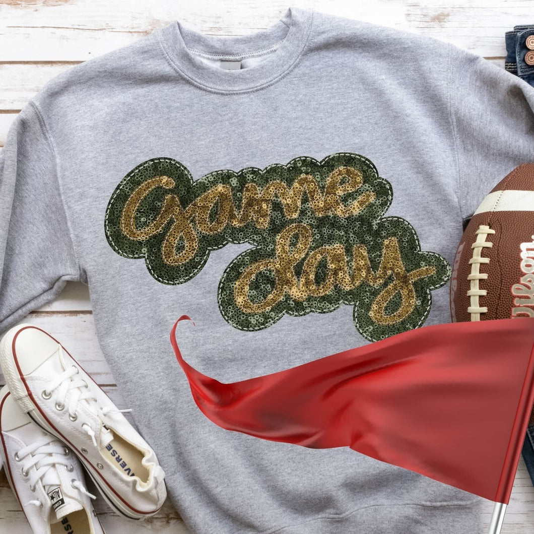 KBD OG Faux Sequin & Embroidery GAMEDAY Vegas Gold and Army Green