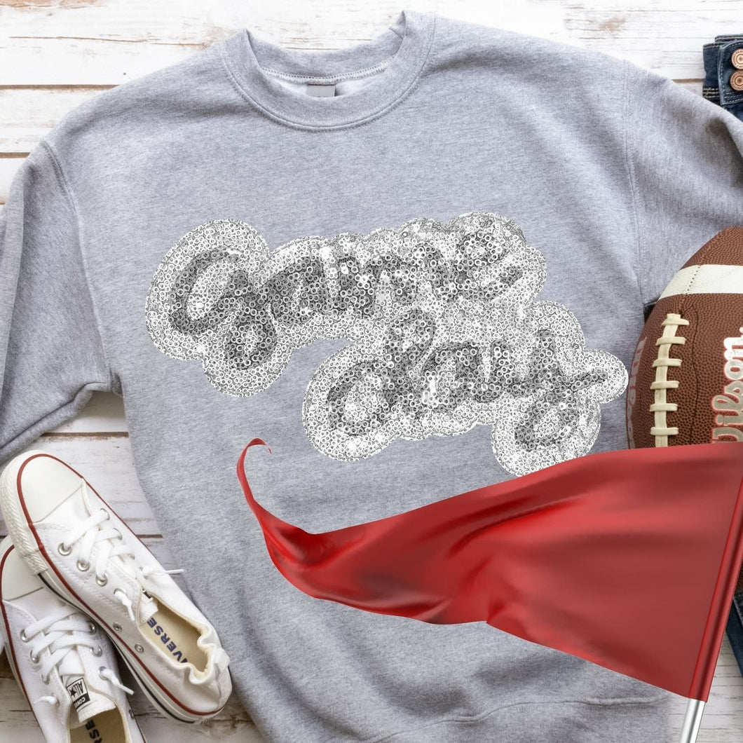 KBD OG Faux Sequin & Embroidery GAMEDAY Silver and White