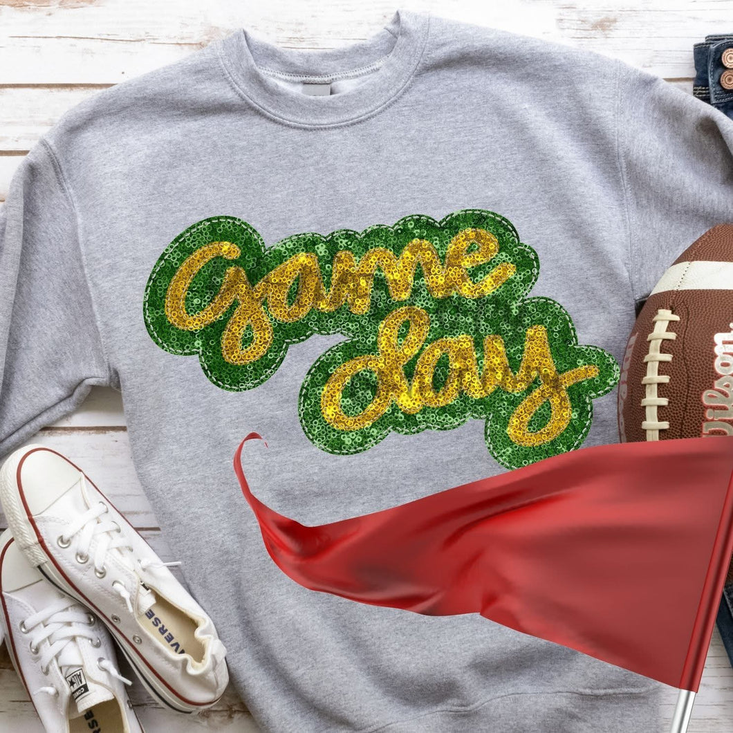 KBD OG Faux Sequin & Embroidery GAMEDAY Yellow Gold and Kelly Green