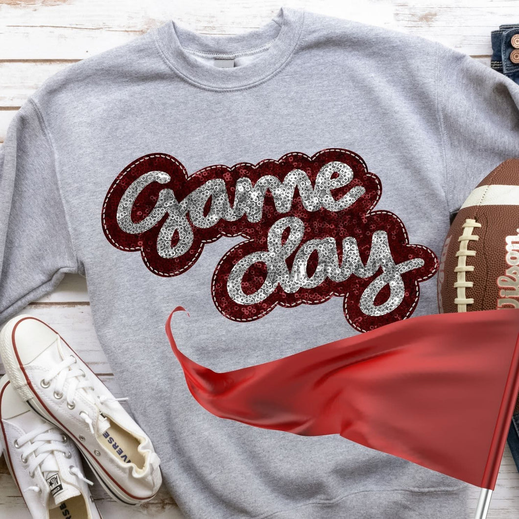KBD OG Faux Sequin & Embroidery GAMEDAY Silver and Maroon