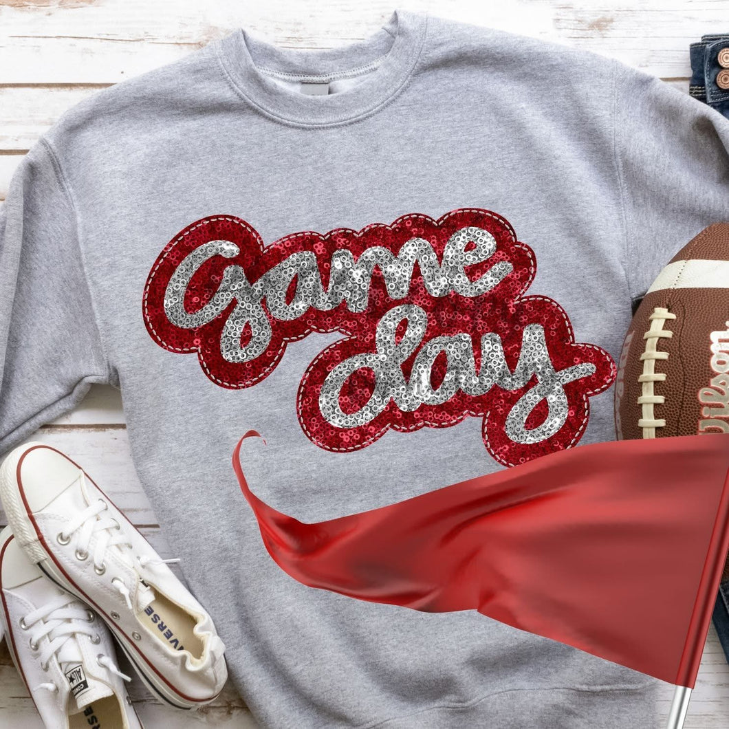 KBD OG Faux Sequin & Embroidery GAMEDAY Silver and Red