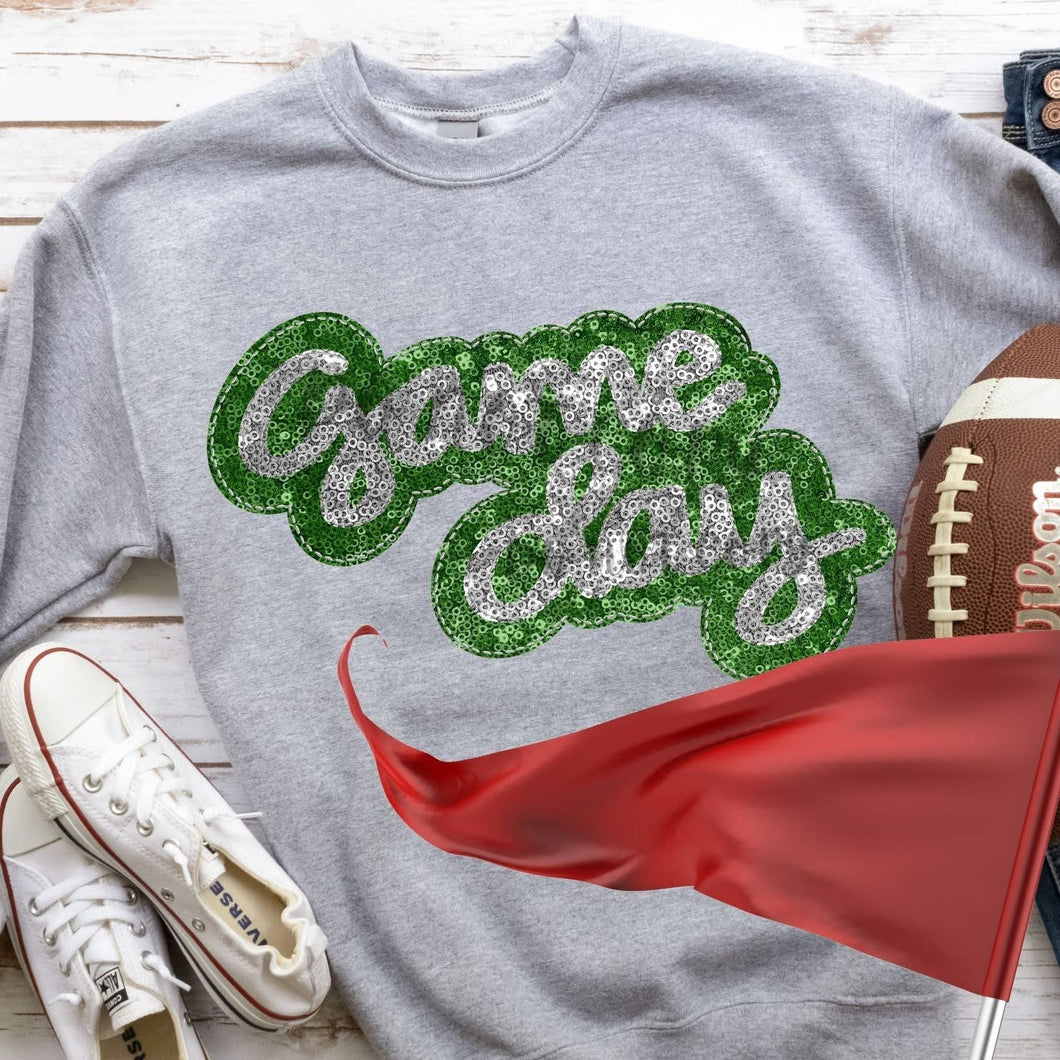 KBD OG Faux Sequin & Embroidery GAMEDAY Silver and Grass Green