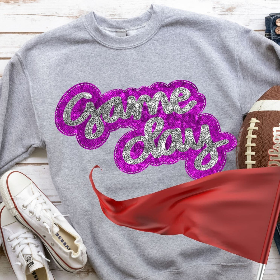KBD OG Faux Sequin & Embroidery GAMEDAY Silver and Hot Pink