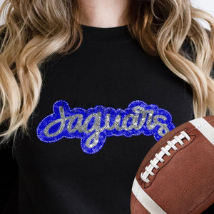 KBD OG SEQUIN AND EMBROIDERY WORDS JAGUARS Silver and Royal Blue