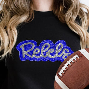 KBD OG SEQUIN AND EMBROIDERY WORDS REBELS Silver and Royal Blue