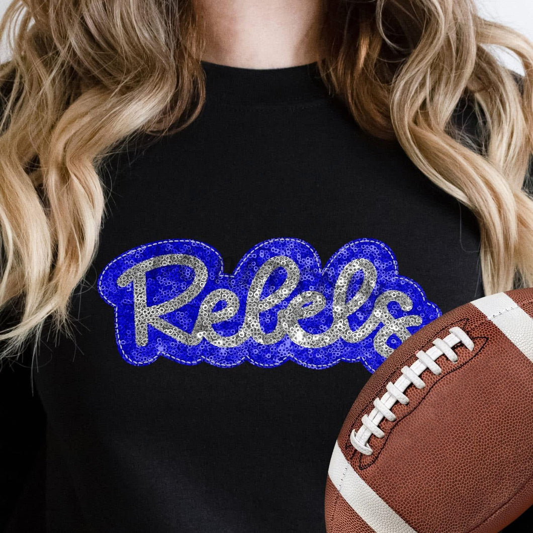 KBD OG SEQUIN AND EMBROIDERY WORDS REBELS Silver and Royal Blue
