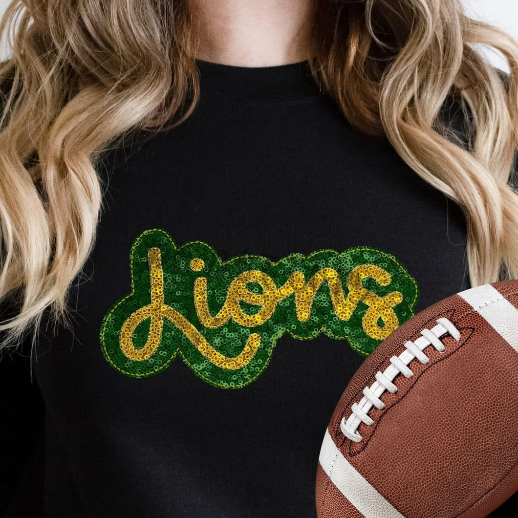 KBD OG SEQUIN AND EMBROIDERY WORDS LIONS Yellow Gold and Kelly Green