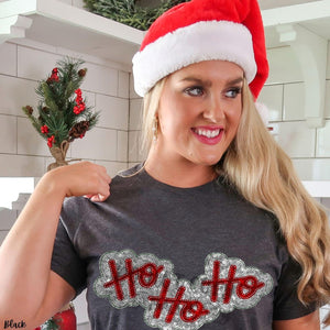 KBD OG SEQUIN AND EMBROIDERY WORDS HO HO HO Red and Silver