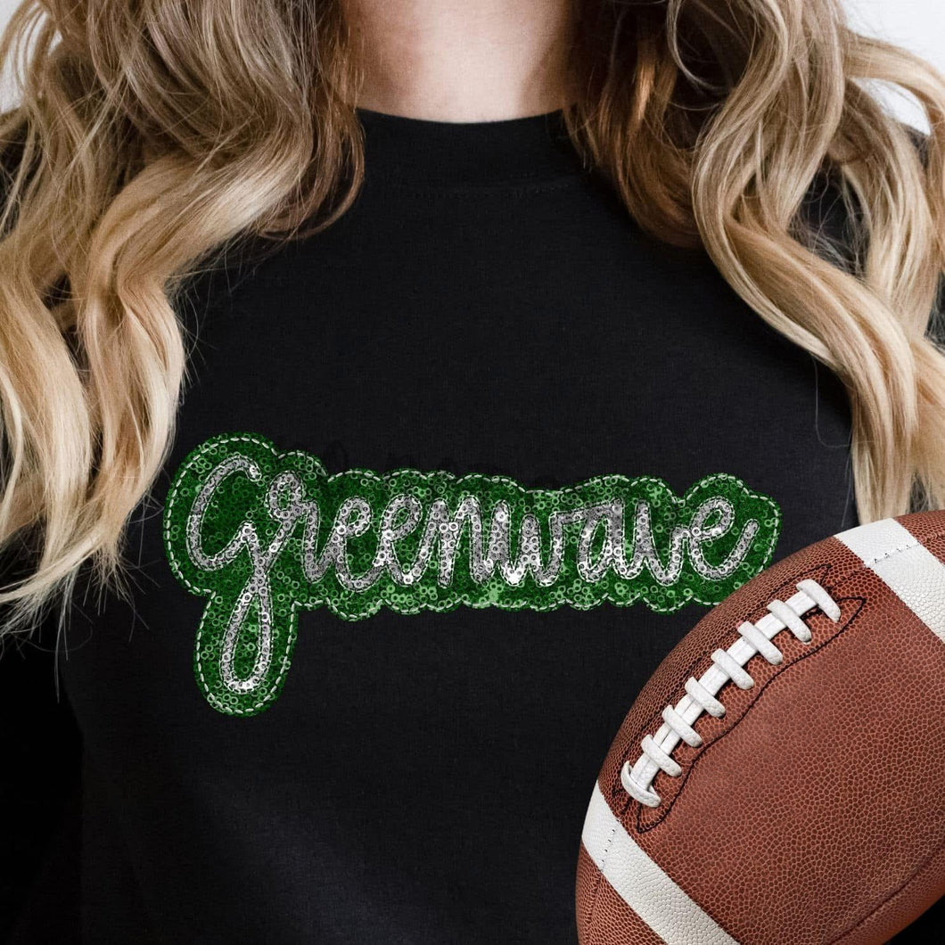 KBD OG SEQUIN AND EMBROIDERY WORDS GREENWAVE Silver and Kelly Green
