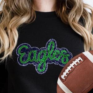 KBD OG SEQUIN AND EMBROIDERY WORDS EAGLES Kelly Green and Navy