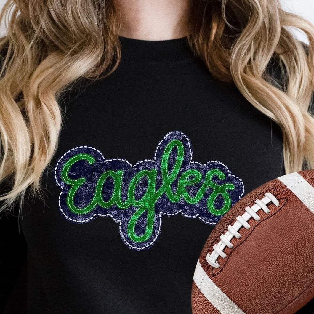 KBD OG SEQUIN AND EMBROIDERY WORDS EAGLES Kelly Green and Navy