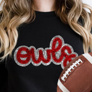 KBD OG SEQUIN AND EMBROIDERY WORDS OWLS Red and Silver