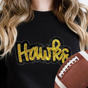 KBD OG SEQUIN AND EMBROIDERY WORDS HAWKS Yellow Gold and Black