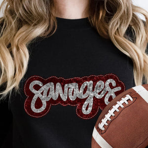 KBD OG SEQUIN AND EMBROIDERY WORDS SAVAGES Silver and Maroon