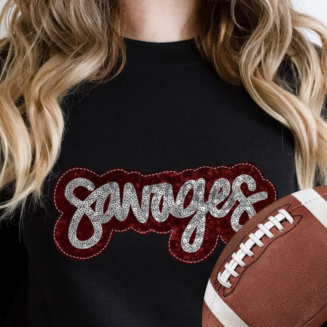 KBD OG SEQUIN AND EMBROIDERY WORDS SAVAGES Silver and Maroon